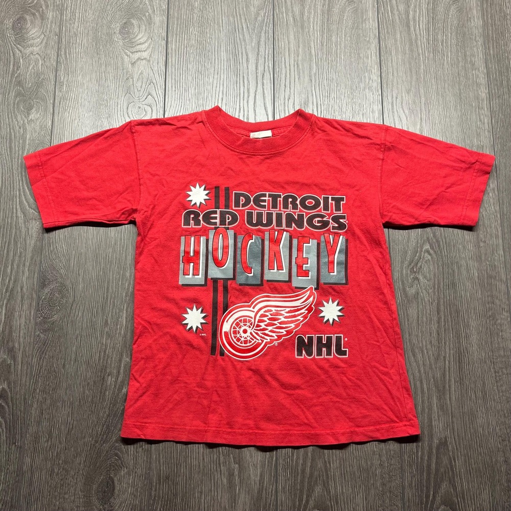 Vintage Detroit Red Wings Hockey NHL 1990s Red T Shirt Youth Medium Sports